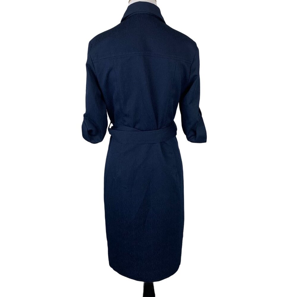 Sharagano Womens Navy Blue Belted Shirt Dress Roll-Up Sleeves Size 4 - Picture 6 of 8